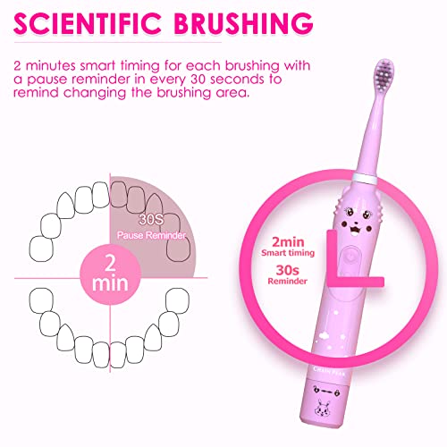 Cepillo de dientes eléctrico sónico para niños, cepillo de dientes recargable para niños de 3 a 12 años con recordatorio de 30 segundos, temporizador de 2 minutos, 6 modos, 6 cabezales de cepillo