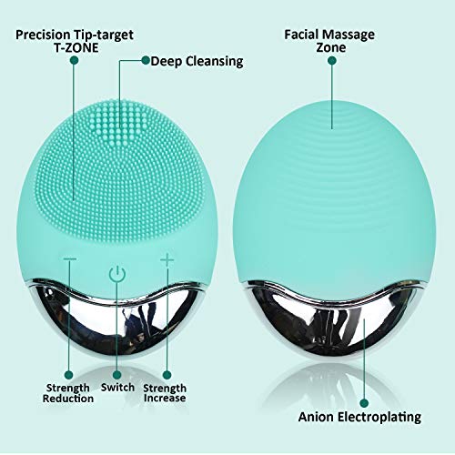 Cepillo de Limpieza Facial，3 en 1 Resistente al Agua Eléctrica Masajeador Facial Exfoliante de Silicona para Limpieza Profunda de la Piel (Verde)