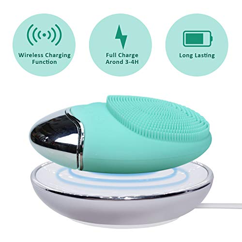 Cepillo de Limpieza Facial，3 en 1 Resistente al Agua Eléctrica Masajeador Facial Exfoliante de Silicona para Limpieza Profunda de la Piel (Verde)