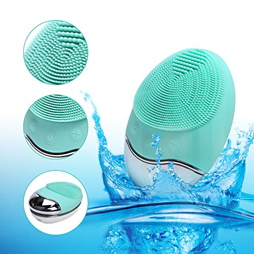Cepillo de Limpieza Facial，3 en 1 Resistente al Agua Eléctrica Masajeador Facial Exfoliante de Silicona para Limpieza Profunda de la Piel (Verde)