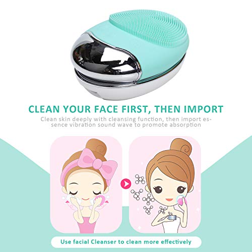 Cepillo de Limpieza Facial，3 en 1 Resistente al Agua Eléctrica Masajeador Facial Exfoliante de Silicona para Limpieza Profunda de la Piel (Verde)