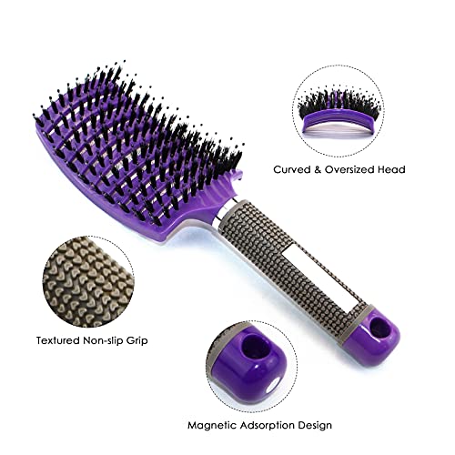 Cepillo de Pelo, Cepillo de Cerdas de Jabali Naturales, El mejor peine para cabello largo, cabello fino, cabello rizado o liso, cabello rizado y ondulado (2 piezas)