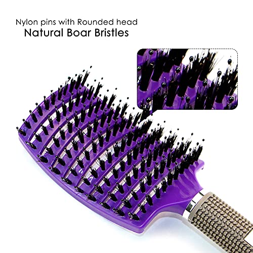 Cepillo de Pelo, Cepillo de Cerdas de Jabali Naturales, El mejor peine para cabello largo, cabello fino, cabello rizado o liso, cabello rizado y ondulado (2 piezas)