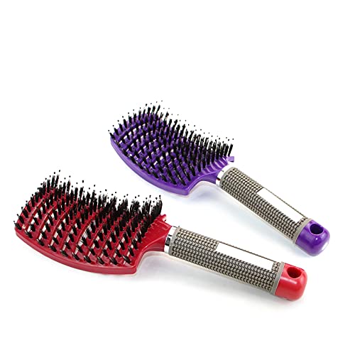 Cepillo de Pelo, Cepillo de Cerdas de Jabali Naturales, El mejor peine para cabello largo, cabello fino, cabello rizado o liso, cabello rizado y ondulado (2 piezas)