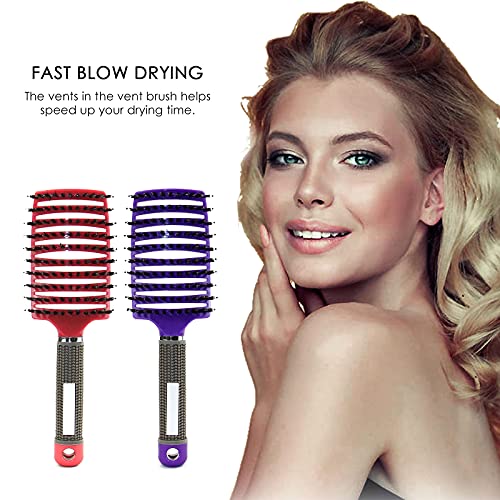 Cepillo de Pelo, Cepillo de Cerdas de Jabali Naturales, El mejor peine para cabello largo, cabello fino, cabello rizado o liso, cabello rizado y ondulado (2 piezas)
