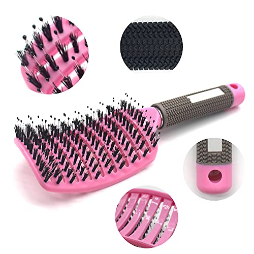 Cepillo de Pelo, Cepillo para el Pelo con Cerdas de Jabalí Naturales, Peine de Pelo Masaje Curvo y Ventilado, para Secado Más Rápido, Reducir el Encrespamiento y la Rotura 3 cepillos