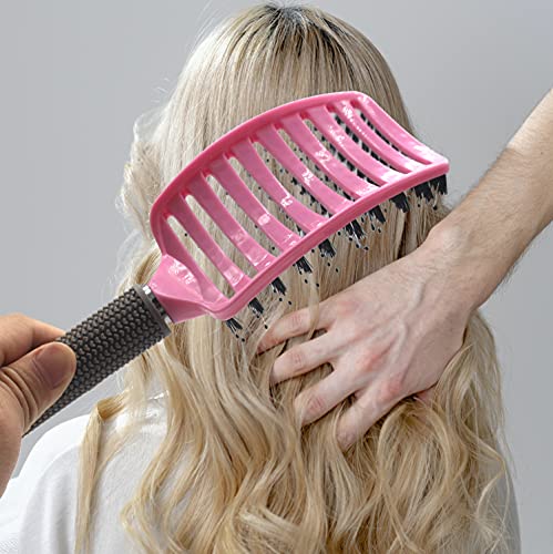 Cepillo de Pelo, Cepillo para el Pelo con Cerdas de Jabalí Naturales, Peine de Pelo Masaje Curvo y Ventilado, para Secado Más Rápido, Reducir el Encrespamiento y la Rotura 3 cepillos