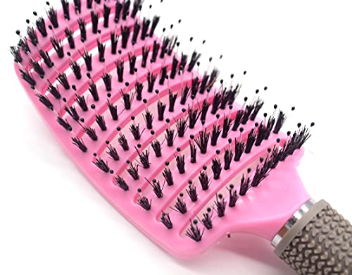 Cepillo de Pelo, Cepillo para el Pelo con Cerdas de Jabalí Naturales, Peine de Pelo Masaje Curvo y Ventilado, para Secado Más Rápido, Reducir el Encrespamiento y la Rotura 3 cepillos