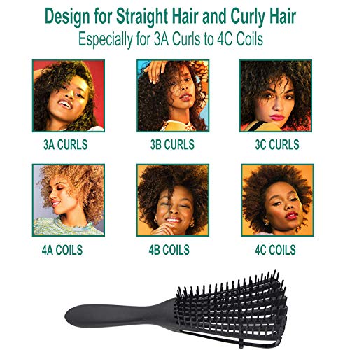 Cepillo Desenredante, Desenredante Para el cabello Peine de Pulpo de Plástico Integrado Para Afro América Texturizado 3a a 4c Pelo Rizado Ondulado Húmedo Seco Largo y Rizado (Negro)