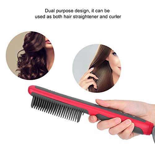 Cepillo para el cabello, plancha y rizador de cerámica profesional 2 en 1, herramienta de peluquería con rizador eléctrico con indicador de temperatura, para diferentes tipos de cabello