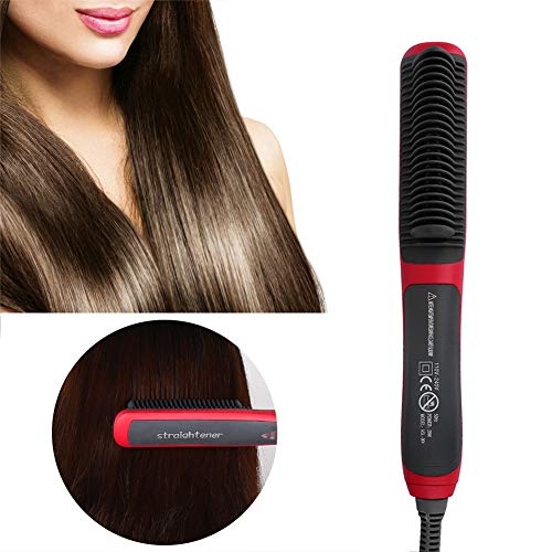 Cepillo para el cabello, plancha y rizador de cerámica profesional 2 en 1, herramienta de peluquería con rizador eléctrico con indicador de temperatura, para diferentes tipos de cabello