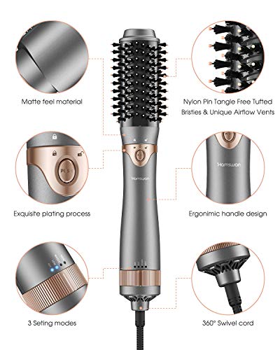 Cepillo Secador de Pelo, Cepillo alisador de pelo, Cepillo de Aire Caliente,de Peinado 3 en 1 con Rizador de Aniones de Cerámica, Reduce el Encrespamiento - Adaptase a Regalos Navidad