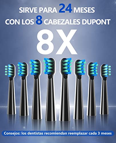 Cepillos de Dientes Electricos Sónico Adultos - Cepillo Electrico con 8 Cabezales, Carga Rápida 3 Horas y Utilizar por 60 Días, 5 Diferentes Modos y Temporizador de 2 Minutos Cepillo dientes Electrico