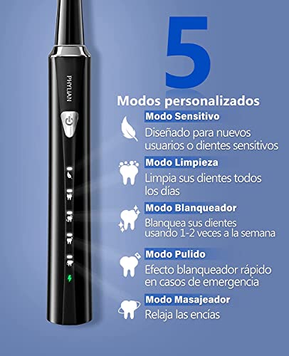 Cepillos de Dientes Electricos Sónico Adultos - Cepillo Electrico con 8 Cabezales, Carga Rápida 3 Horas y Utilizar por 60 Días, 5 Diferentes Modos y Temporizador de 2 Minutos Cepillo dientes Electrico