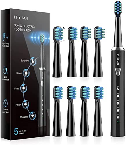 Cepillos de Dientes Electricos Sónico Adultos - Cepillo Electrico con 8 Cabezales, Carga Rápida 3 Horas y Utilizar por 60 Días, 5 Diferentes Modos y Temporizador de 2 Minutos Cepillo dientes Electrico