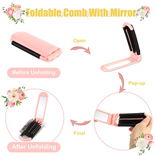 Cepillos de Pelo Plegables con Espejo Mini Cepillos de Pelo Portátiles Cepillo de Pelo Compacto de Viaje de Bolsillo para Viaje Gimnasio Natación, 6 Colores (Color Claro, 6 Piezas)
