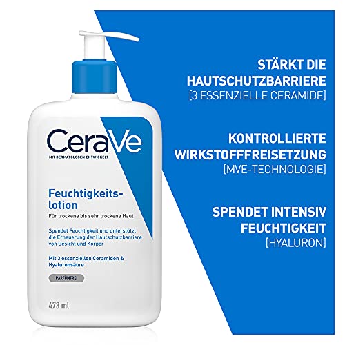 CeraVe Loción hidratante para pieles secas a muy secas, con 3 ceramidas esenciales y hialurón 473 ml