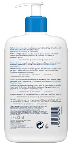 CeraVe Loción hidratante para pieles secas a muy secas, con 3 ceramidas esenciales y hialurón 473 ml