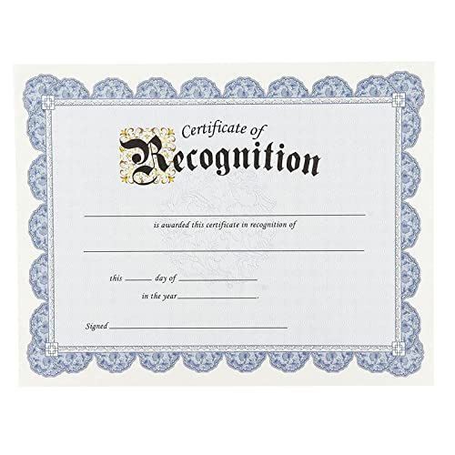 Certificado de reconocimiento y adhesivo dorado (azul, 21,5 x 28 cm, 48 unidades)