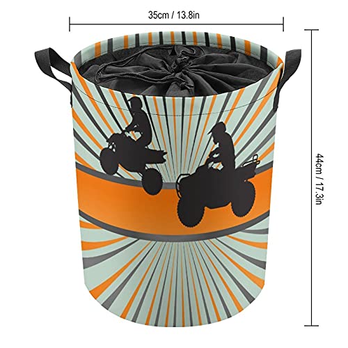 Cestas de ropa plegables con cordón y asas grandes impermeables para la colada de almacenamiento de la habitación, organizador de la casa, cesta de lavandería Quad Bike Silhouette
