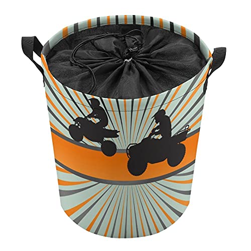Cestas de ropa plegables con cordón y asas grandes impermeables para la colada de almacenamiento de la habitación, organizador de la casa, cesta de lavandería Quad Bike Silhouette