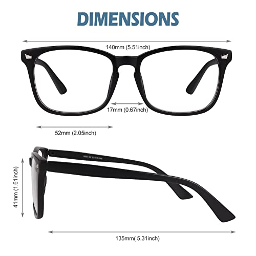 CGID CN82 Retro Anteojos Lente Claro Gafas Para Mujer y Hombre,Mate Negro
