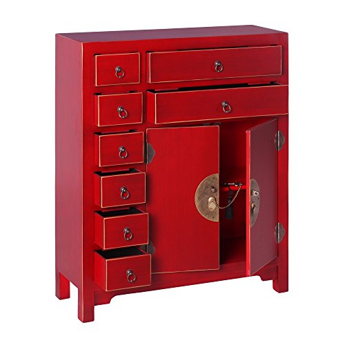 CH DESIGN MOBLES NACHER AXIDECOR Cómoda Oriente Rojo 2 Puertas 8 Cajones, Madera, 73x26x90 cm