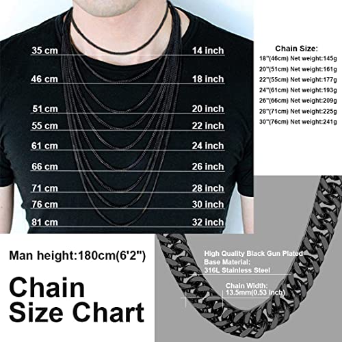 ChainsHouse Negro Cadena Grande Hombre 13mm 55cm Cadenas Acero Hombres Cubano eslabones Alto Pulido Gratis Caja de Regalo
