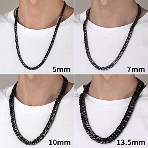 ChainsHouse Negro Cadena Grande Hombre 13mm 55cm Cadenas Acero Hombres Cubano eslabones Alto Pulido Gratis Caja de Regalo