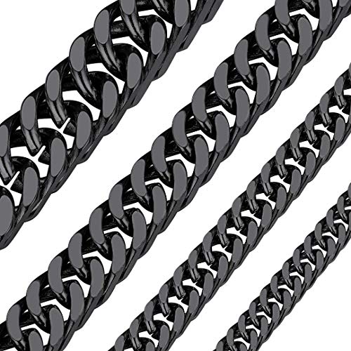 ChainsHouse Negro Cadena Grande Hombre 13mm 55cm Cadenas Acero Hombres Cubano eslabones Alto Pulido Gratis Caja de Regalo