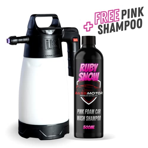 Champú de Lavado de Color con Pulverizador Ik Foam 2.0 para Coche y Moto Espuma Activa Triple Acción Limpiador Desengrasante Abrillantador Jabón Concentrado BassMotor (IK 2.0 Pro + Champú Rosa)