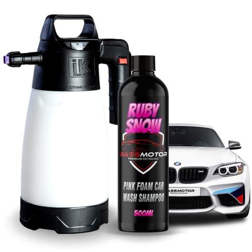 Champú de Lavado de Color con Pulverizador Ik Foam 2.0 para Coche y Moto Espuma Activa Triple Acción Limpiador Desengrasante Abrillantador Jabón Concentrado BassMotor (IK 2.0 Pro + Champú Rosa)