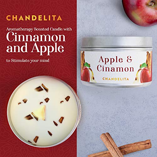 Chandelita Vela Aromática Perfumada de Canela y Manzana con Cera de Soja para Estimular tu Mente, Mejorar el Estado de Ánimo, Ayudar a la Concentración y como Afrodisiaco Natural - Vela Canela