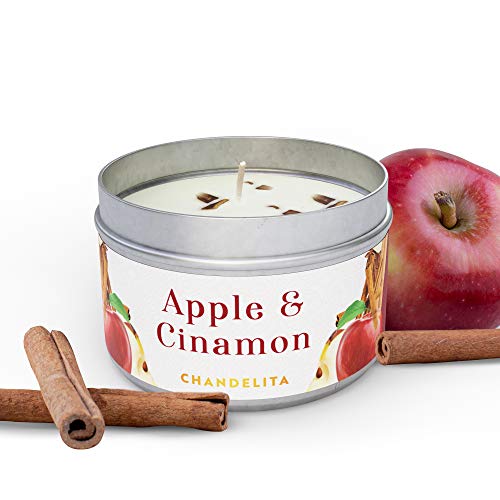 Chandelita Vela Aromática Perfumada de Canela y Manzana con Cera de Soja para Estimular tu Mente, Mejorar el Estado de Ánimo, Ayudar a la Concentración y como Afrodisiaco Natural - Vela Canela
