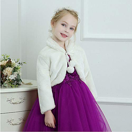 Chaqueta Bolero de piel sintética, accesorios de encogimiento, capa de princesa, abrigo para niña y niña de flores de manga larga, cárdigan para fiesta, blanco, 8-12 Años