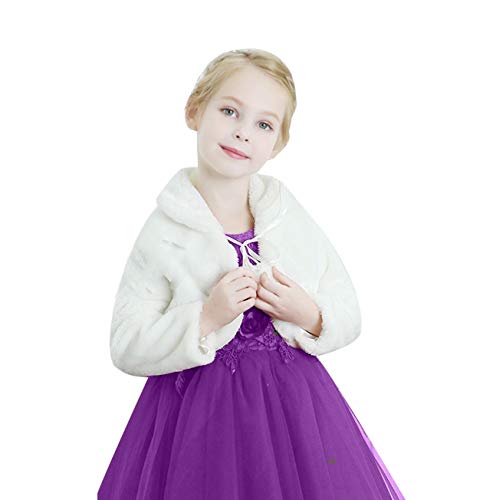 Chaqueta Bolero de piel sintética, accesorios de encogimiento, capa de princesa, abrigo para niña y niña de flores de manga larga, cárdigan para fiesta, blanco, 8-12 Años