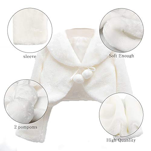 Chaqueta Bolero de piel sintética, accesorios de encogimiento, capa de princesa, abrigo para niña y niña de flores de manga larga, cárdigan para fiesta, blanco, 8-12 Años