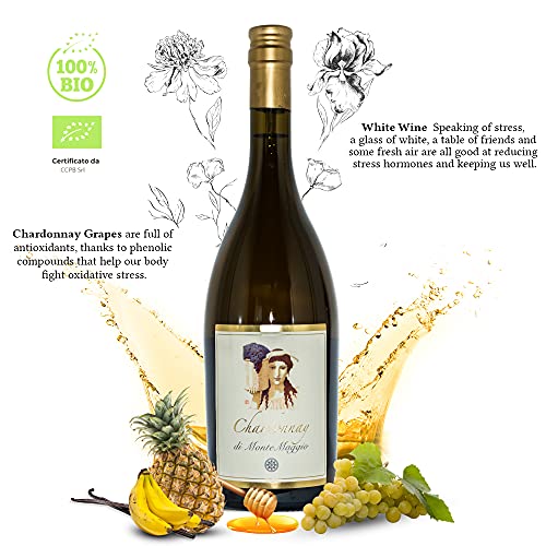Chardonnay di Montemaggio - Vino Blanco Seco Orgánico Elegante Ecologico de Italia - 100% Chardonnay - Corcho de Vidrio - IGT Toscana Italiana - Fattoria di Montemaggio - 0.75L - 1 Botella