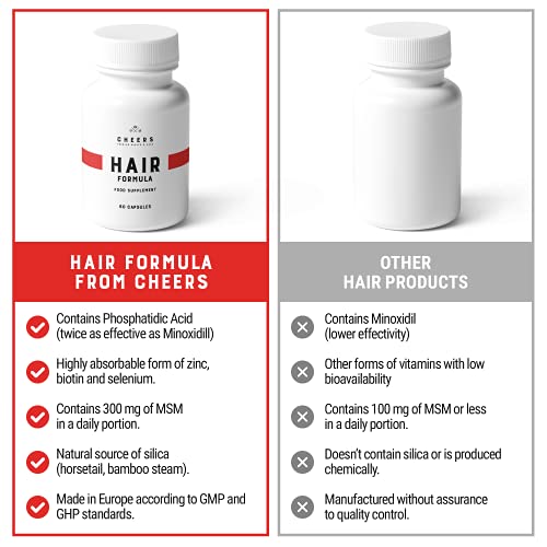 Cheers, Hair, Skin & Nails Mineral Complex, 60 cápsulas veganas para el crecimiento y fortalecimiento del cabello, dosis alta de 795 mg con ácido fosfatídico y extractos de plantas