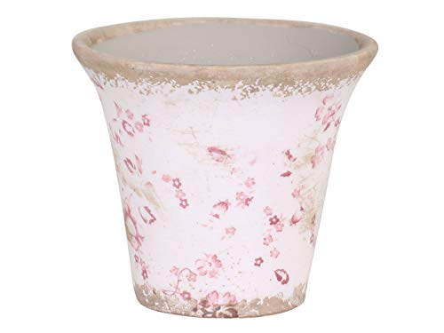 Chic Antique Macetero para maceta, jarrón, cuenco, botella, cannes, con diseño de flores, romántico, de cerámica esmaltada, varios modelos y tamaños (65509-19, altura 11 x diámetro 12,5 cm)