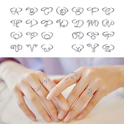 ChicSilver Anillos Ajustables Simples para Mujeres Letra J Iniciales Joyería Romántica Plata de Ley 925 Chapado en Oro Blanco Anillos Modernos de Dedos de Manos Regalo para Día Madre