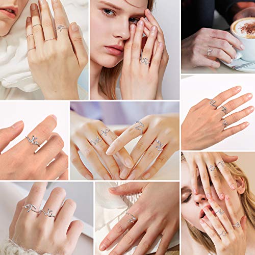 ChicSilver Anillos Ajustables Simples para Mujeres Letra J Iniciales Joyería Romántica Plata de Ley 925 Chapado en Oro Blanco Anillos Modernos de Dedos de Manos Regalo para Día Madre