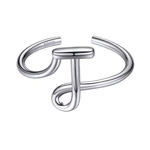 ChicSilver Anillos Ajustables Simples para Mujeres Letra J Iniciales Joyería Romántica Plata de Ley 925 Chapado en Oro Blanco Anillos Modernos de Dedos de Manos Regalo para Día Madre