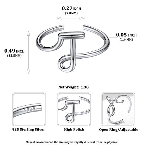 ChicSilver Anillos Ajustables Simples para Mujeres Letra J Iniciales Joyería Romántica Plata de Ley 925 Chapado en Oro Blanco Anillos Modernos de Dedos de Manos Regalo para Día Madre