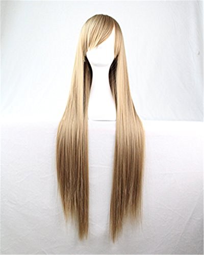 Chiguo 80cm/ 32'' Peluca de Las Mujeres Pelo Largo Recta De Las Mujeres Cabello Peluca Cabello para Adultos Cosplay Disfraz Fiesta de Halloween Peluca Pelucas para Adultos (Oro Oscuro)