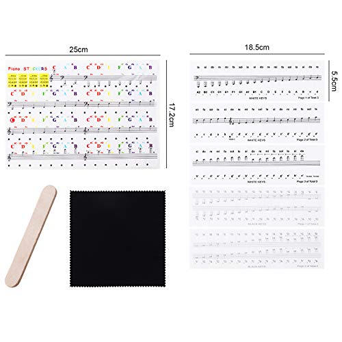 Chinco Pegatina de Piano Pegatinas de Teclados de Piano para Teclas 32, 37, 54, 61, 88 Reemplazo Pegatinas de Piano con Paño de Limpieza Bastoncillo de Montaje Pegatinas de Piano Negras 2 Pack