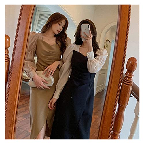 chushi Vestidos de Mujer Primavera Francés Elegante Midi Vestido Mujer Cuadrado Collador Hinchado Manga Vestido Femenino Dulce Fiesta De Una Pieza Vestido Coreano Vestido de Novia Zzib