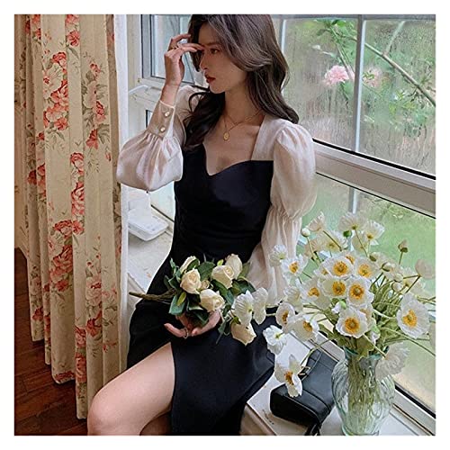 chushi Vestidos de Mujer Primavera Francés Elegante Midi Vestido Mujer Cuadrado Collador Hinchado Manga Vestido Femenino Dulce Fiesta De Una Pieza Vestido Coreano Vestido de Novia Zzib
