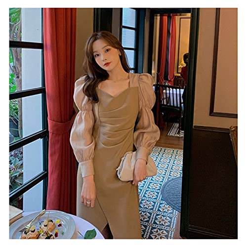 chushi Vestidos de Mujer Primavera Francés Elegante Midi Vestido Mujer Cuadrado Collador Hinchado Manga Vestido Femenino Dulce Fiesta De Una Pieza Vestido Coreano Vestido de Novia Zzib