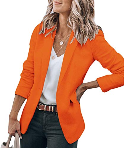 Cicy Bell Chaquetas casuales para mujer con frente abierto de manga larga para trabajo y oficina, naranja/fiesta de bloques, XL